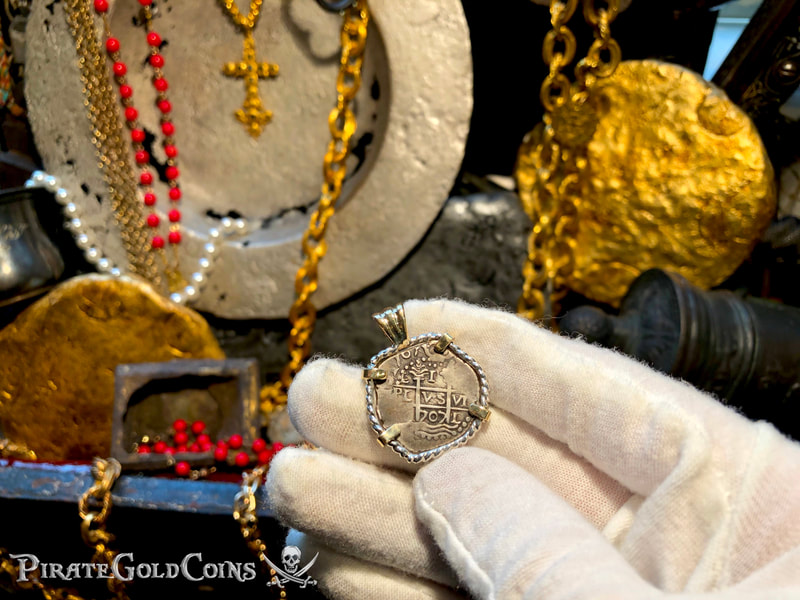 Peru 1 Real 1707 "TRIPLE DATED!" Pendant with Sapphire 7