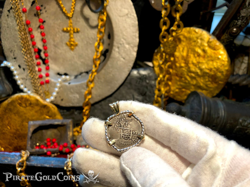 Peru 1 Real 1707 "TRIPLE DATED!" Pendant with Sapphire 8