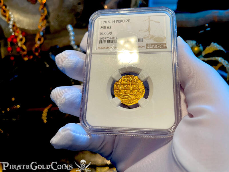 Peru 2 Escudos 1707 "1715 Plate Fleet Shipwreck" NGC 62 2