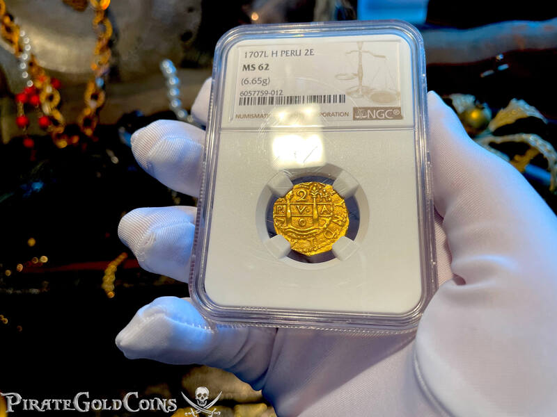 Peru 2 Escudos 1707 "1715 Plate Fleet Shipwreck" NGC 62 3