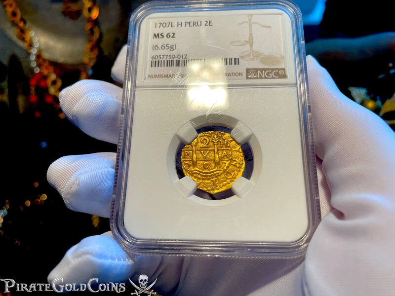 Peru 2 Escudos 1707 "1715 Plate Fleet Shipwreck" NGC 62 4