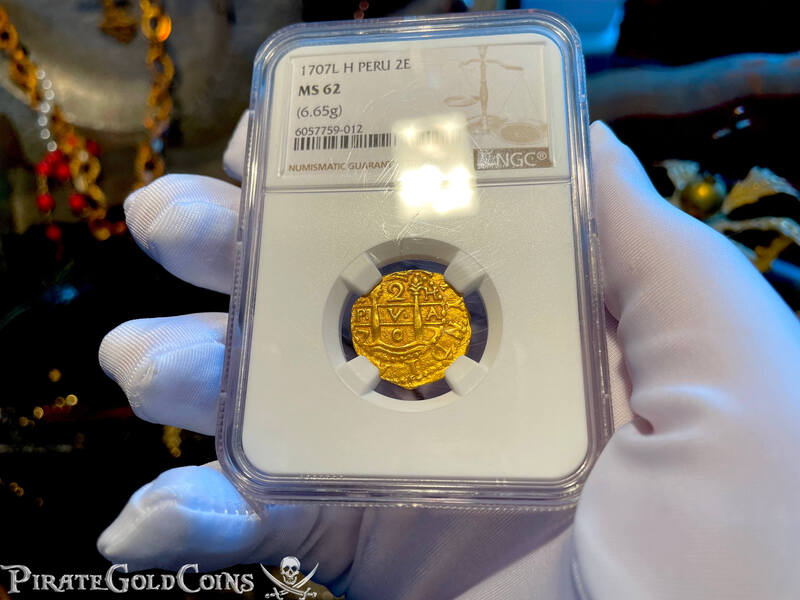Peru 2 Escudos 1707 "1715 Plate Fleet Shipwreck" NGC 62 5