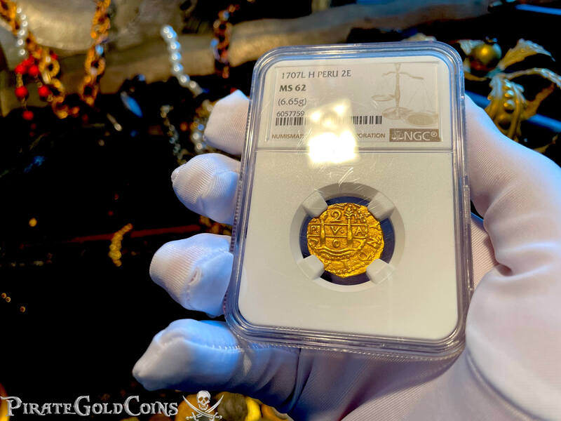 Peru 2 Escudos 1707 "1715 Plate Fleet Shipwreck" NGC 62 6