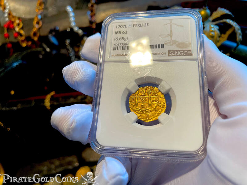 Peru 2 Escudos 1707 "1715 Plate Fleet Shipwreck" NGC 62 7