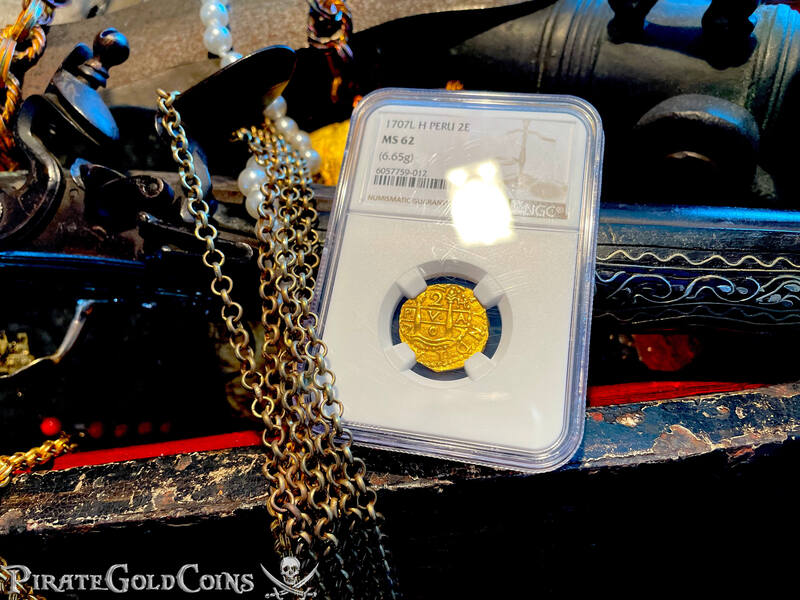 Peru 2 Escudos 1707 "1715 Plate Fleet Shipwreck" NGC 62 16