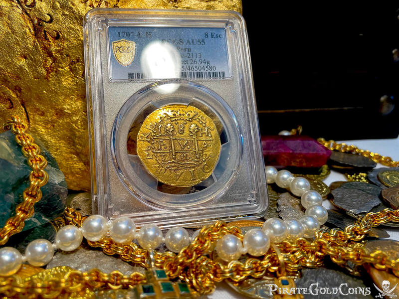 Peru 8 Escudos 1707 "Finest Known" PCGS 62 "1715 Fleet Shipwreck" 3