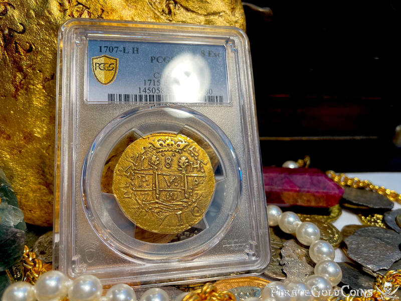 Peru 8 Escudos 1707 "Finest Known" PCGS 62 "1715 Fleet Shipwreck" 4