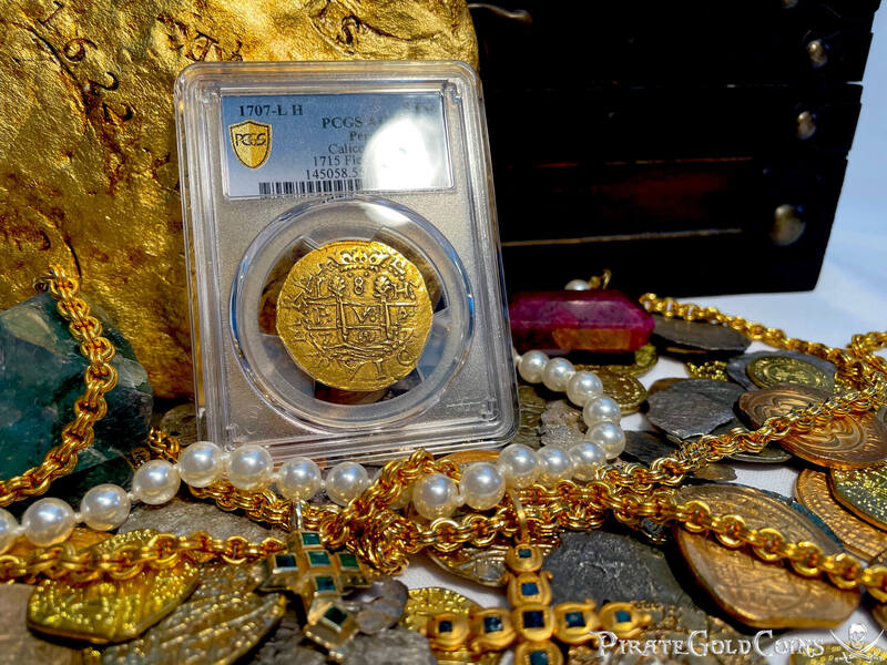 Peru 8 Escudos 1707 "Finest Known" PCGS 62 "1715 Fleet Shipwreck" 5