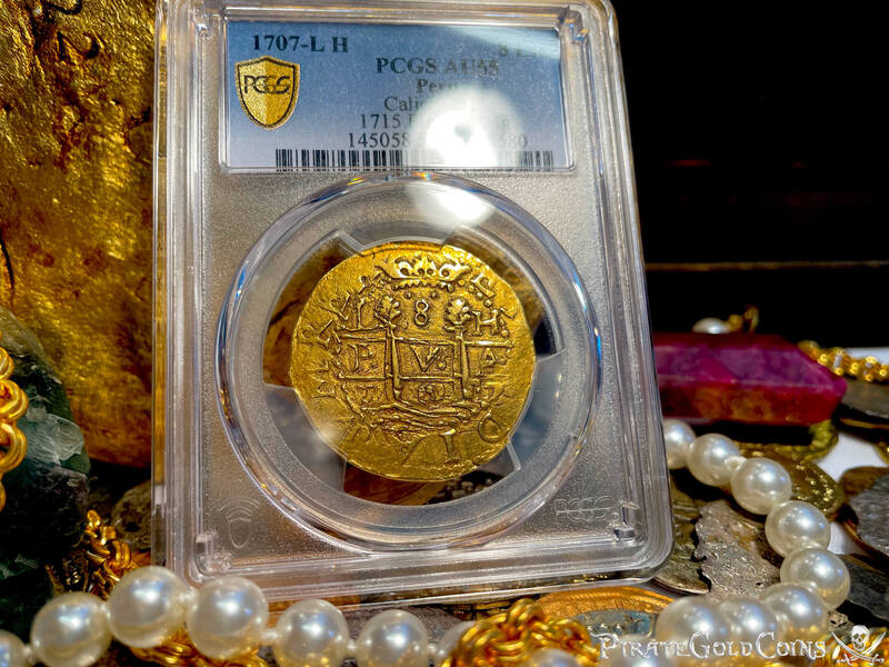 Peru 8 Escudos 1707 "Finest Known" PCGS 62 "1715 Fleet Shipwreck" 7