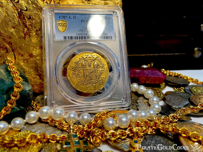 Peru 8 Escudos 1707 "Finest Known" PCGS 62 "1715 Fleet Shipwreck" 9