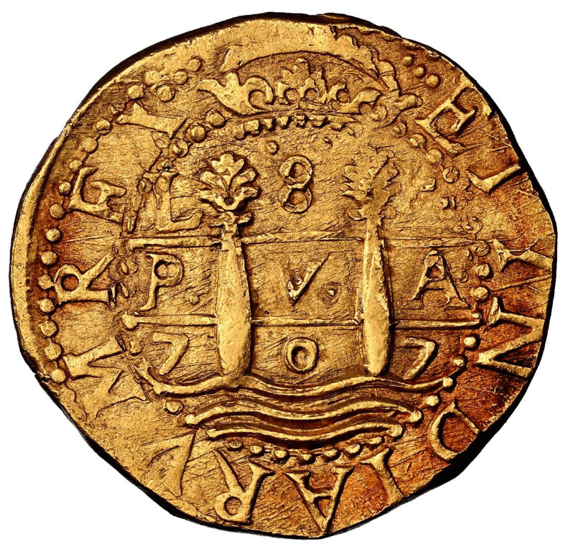 Peru 8 Escudos 1707 "Finest Kn. 1715 Fleet Shipwreck" NGC 63 10