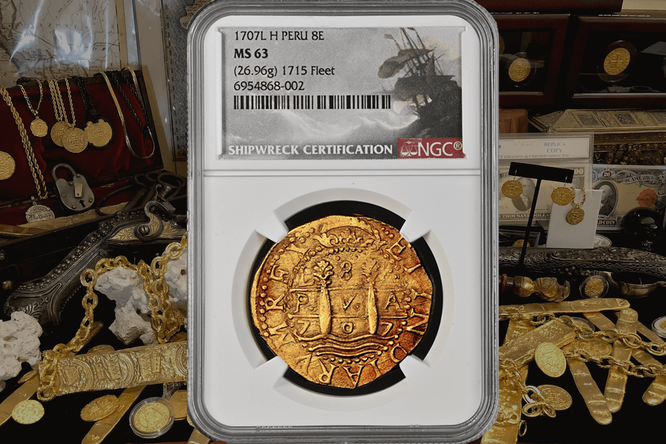 Peru 8 Escudos 1707 "Finest Kn. 1715 Fleet Shipwreck" NGC 63 5