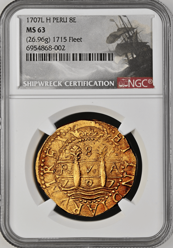 Peru 8 Escudos 1707 "Finest Kn. 1715 Fleet Shipwreck" NGC 63 7