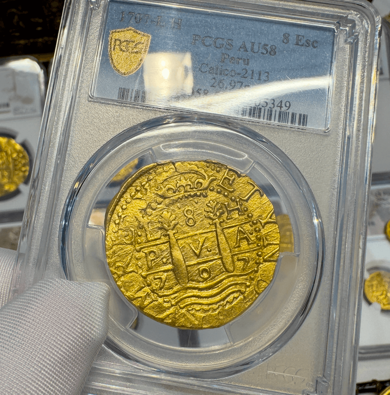 Peru 8 Escudos 1707 "1715 Fleet Shipwreck" PCGS 58 4