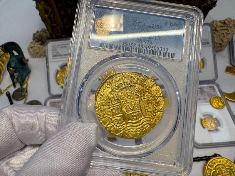 Peru 8 Escudos 1707 "1715 Fleet Shipwreck" PCGS 58 6