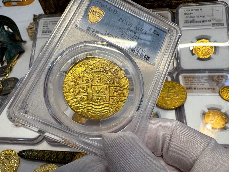 Peru 8 Escudos 1707 "1715 Fleet Shipwreck" PCGS 58 15