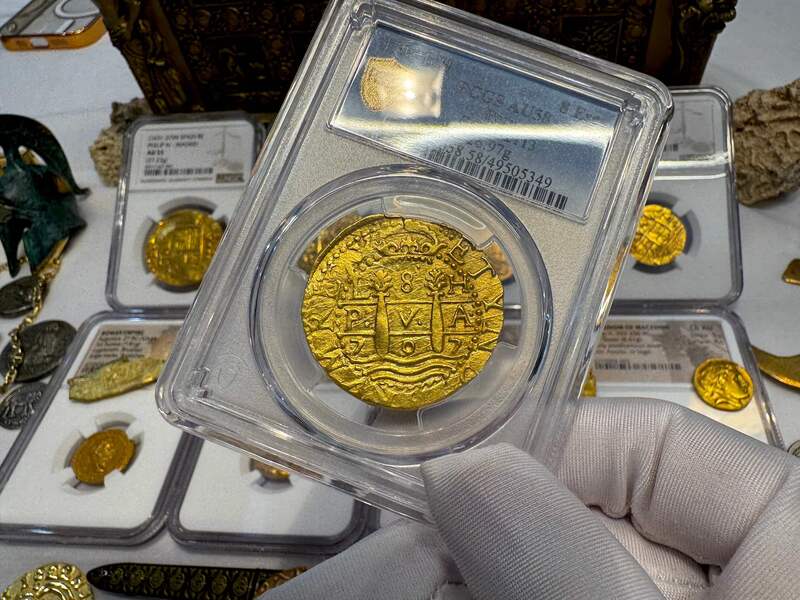 Peru 8 Escudos 1707 "1715 Fleet Shipwreck" PCGS 58 24