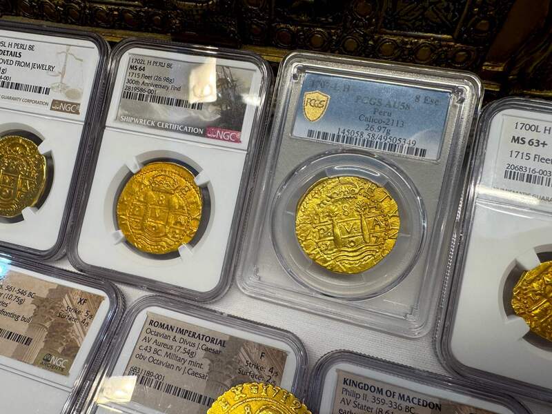 Peru 8 Escudos 1707 "1715 Fleet Shipwreck" PCGS 58 31