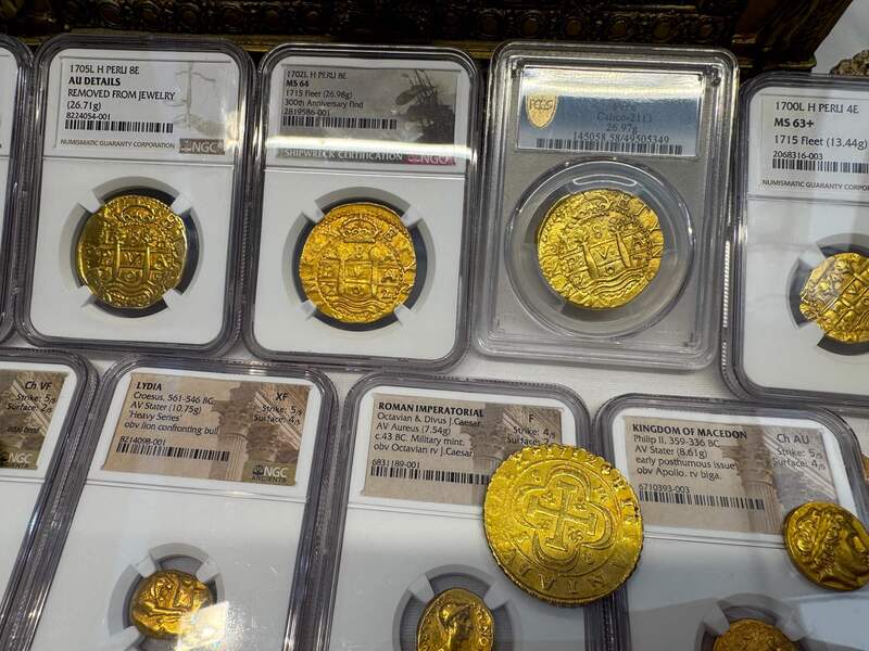 Peru 8 Escudos 1707 "1715 Fleet Shipwreck" PCGS 58 39