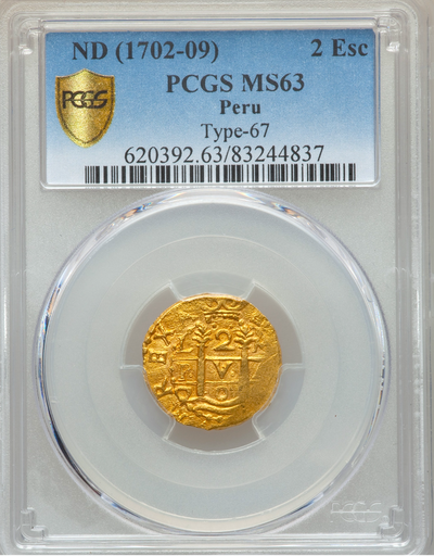 Peru  2 Escudos  1709  "1715 Plate Fleet Shipwreck- Rare Date"  NGC 63 8