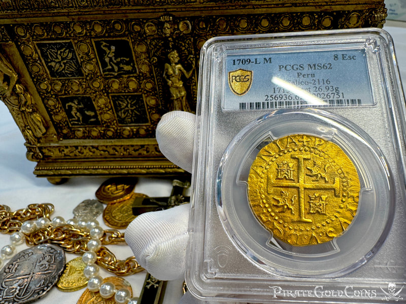 Peru 8 Escudos 1709 "2nd Finest- 1715 Fleet Shipwreck" PCGS 62 7