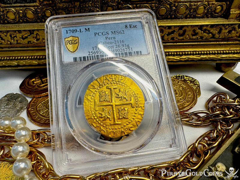 Peru 8 Escudos 1709 "2nd Finest- 1715 Fleet Shipwreck" PCGS 62 31