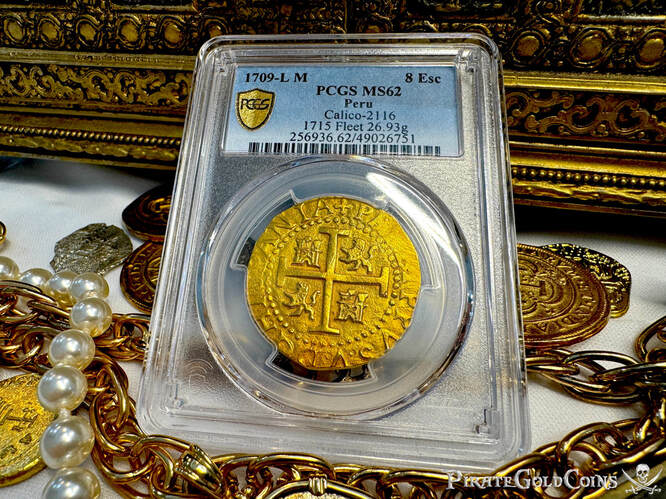 Peru 8 Escudos 1709 "2nd Finest- 1715 Fleet Shipwreck" PCGS 62