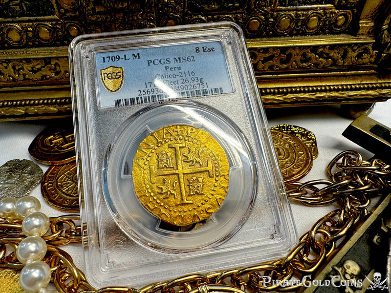 Peru 8 Escudos 1709 "2nd Finest- 1715 Fleet Shipwreck" PCGS 62 40