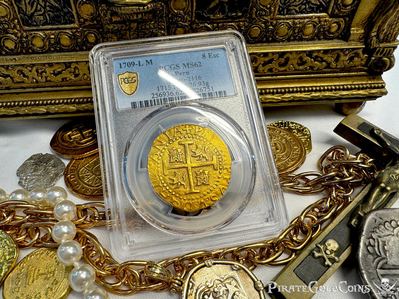 Peru 8 Escudos 1709 "2nd Finest- 1715 Fleet Shipwreck" PCGS 62 33