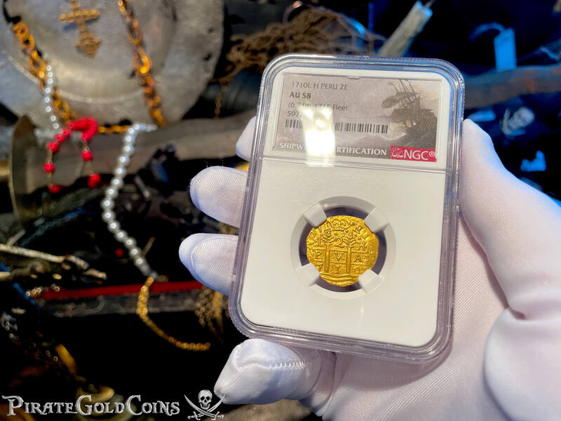 Peru 2 Escudos 1710 "Double Dated! From 1715 Fleet Shipwreck" NGC 58 2
