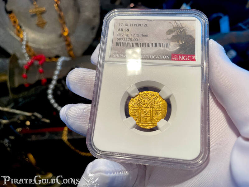 Peru 2 Escudos 1710 "Double Dated! From 1715 Fleet Shipwreck" NGC 58 4