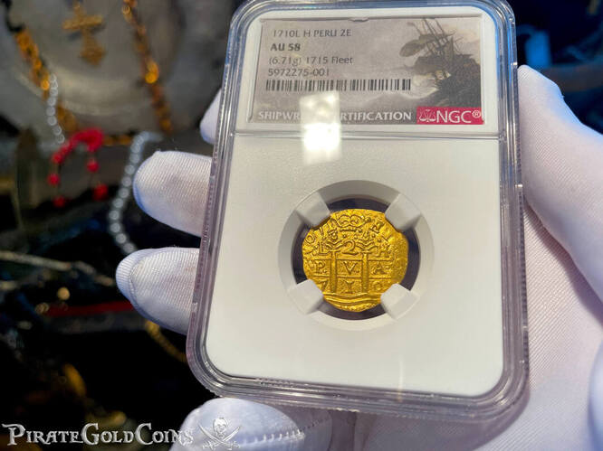 Peru 2 Escudos 1710 "Double Dated! From 1715 Fleet Shipwreck" NGC 58