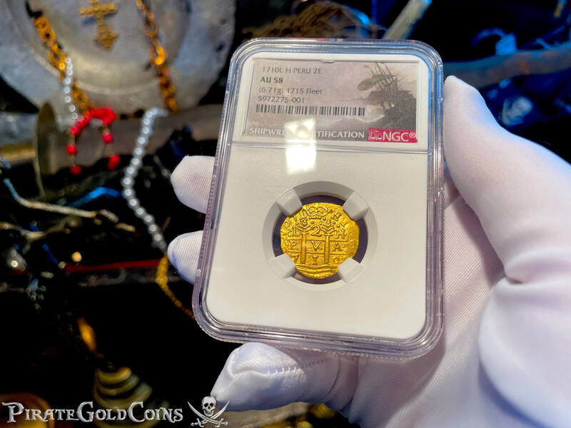Peru 2 Escudos 1710 "Double Dated! From 1715 Fleet Shipwreck" NGC 58 6