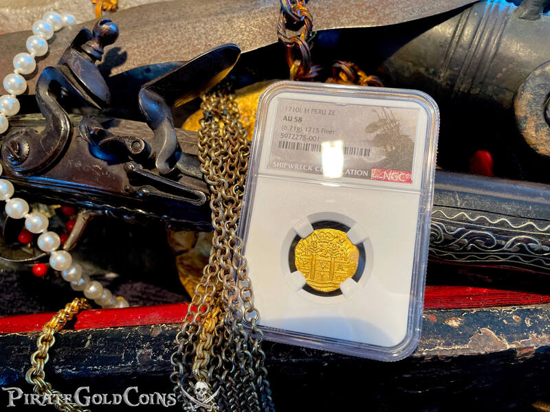 Peru 2 Escudos 1710 "Double Dated! From 1715 Fleet Shipwreck" NGC 58 15