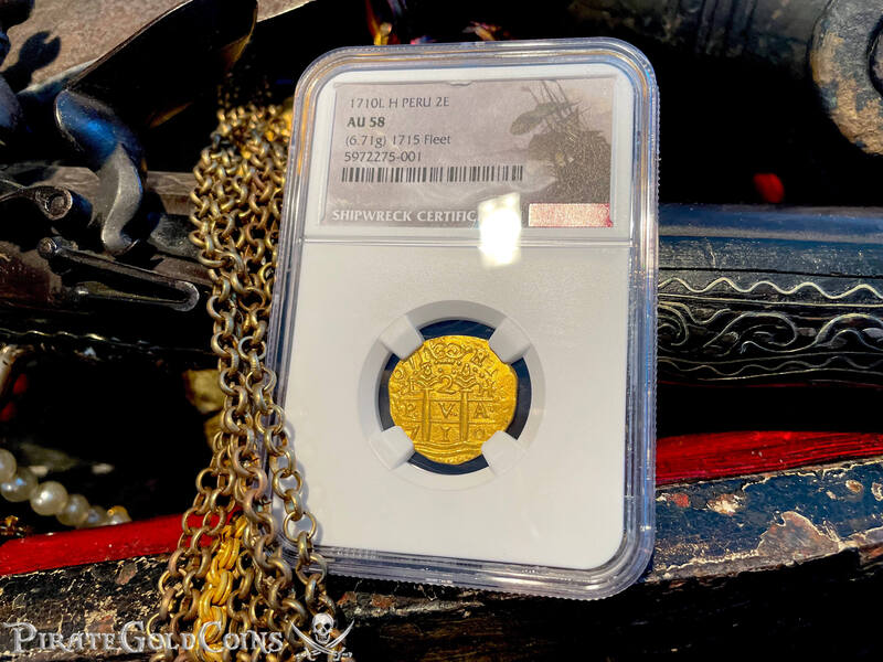 Peru 2 Escudos 1710 "Double Dated! From 1715 Fleet Shipwreck" NGC 58 18