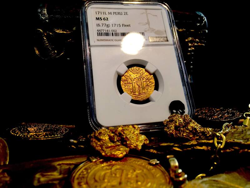 Peru  2 Escudos  1711  "1715 Plate Fleet Shipwreck"  NGC 62 3
