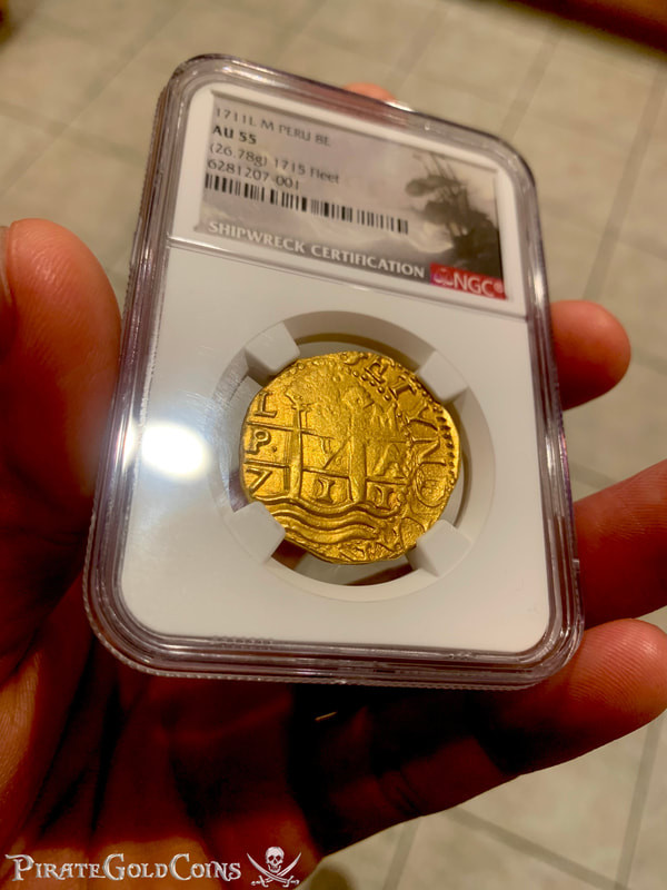 Peru 8 Escudos 1711 "1715 Plate Fleet Shipwreck" NGC 55 5