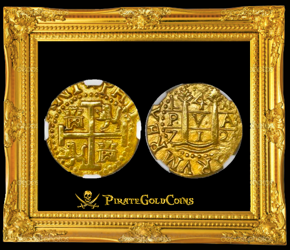 Peru 4 Escudos 1712 "1715 Plate Fleet Shipwreck" NGC 55 Pirate Gold Coins