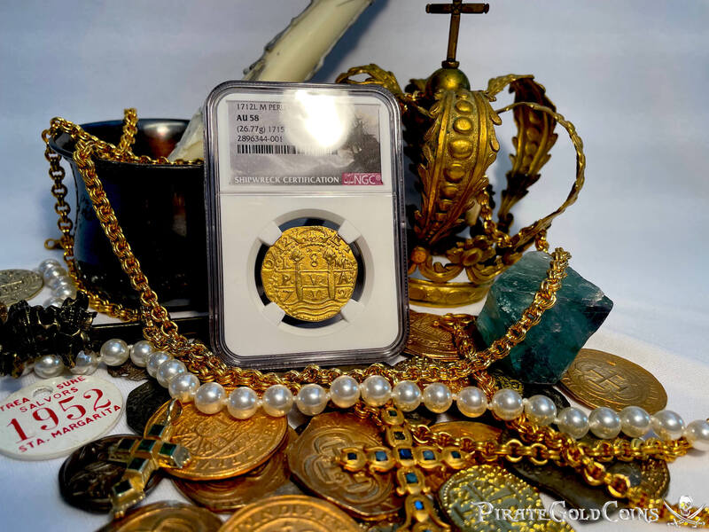 Peru 8 Escudos 1712 Double Date "1715 Fleet Shipwreck" NGC 58 7