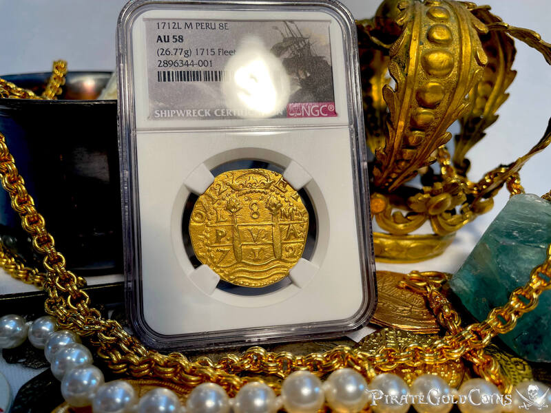 Peru 8 Escudos 1712 Double Date "1715 Fleet Shipwreck" NGC 58 2