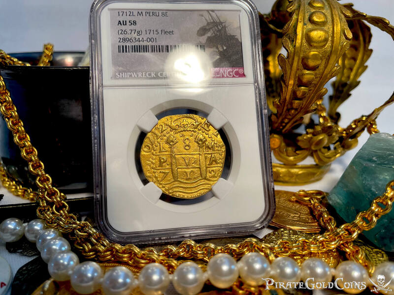 Peru 8 Escudos 1712 Double Date "1715 Fleet Shipwreck" NGC 58 9