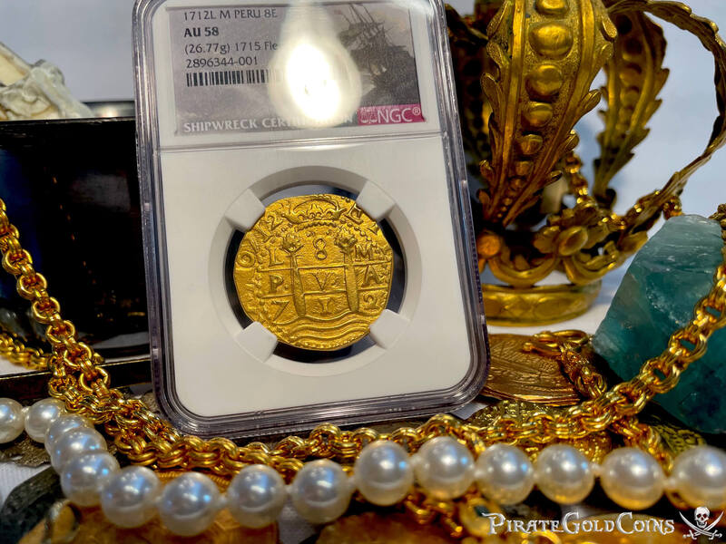 Peru 8 Escudos 1712 Double Date "1715 Fleet Shipwreck" NGC 58 10