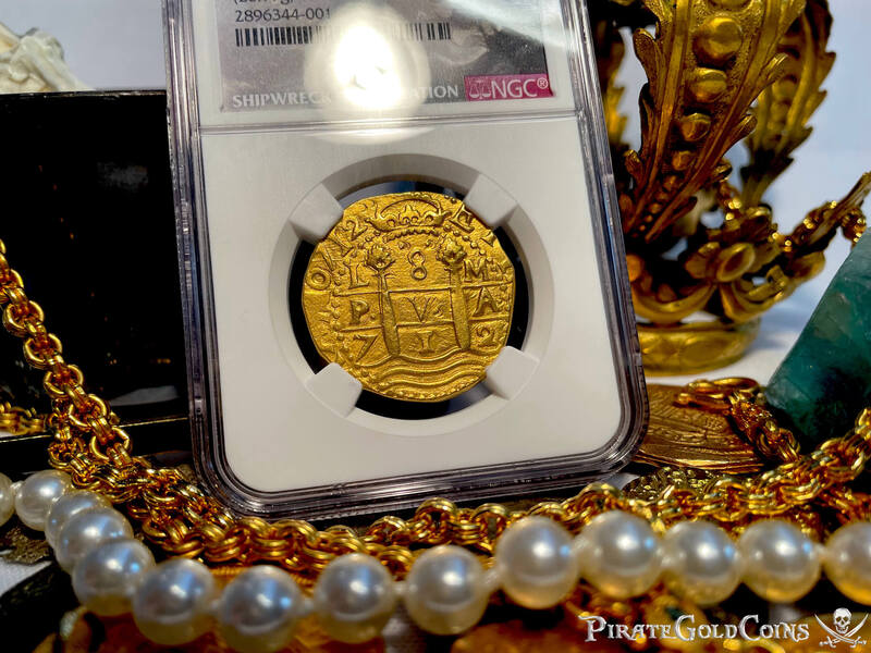 Peru 8 Escudos 1712 Double Date "1715 Fleet Shipwreck" NGC 58 12