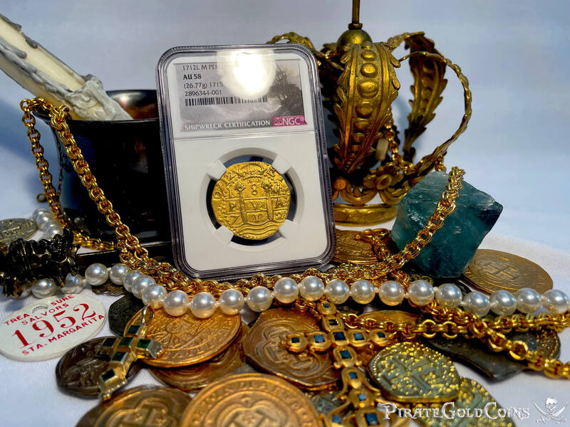 Peru 8 Escudos 1712 Double Date "1715 Fleet Shipwreck" NGC 58 15
