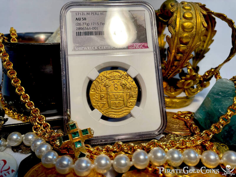 Peru 8 Escudos 1712 Double Date "1715 Fleet Shipwreck" NGC 58 16