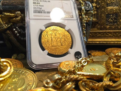 Peru 8 Escudos 1712 "1715 Plate Fleet Shipwreck" NGC 64  Pirate Gold Coins 12