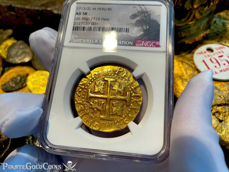 Peru 8 Escudos 1713/2 "Best Ever 1715 Fleet Shipwreck" NGC 58