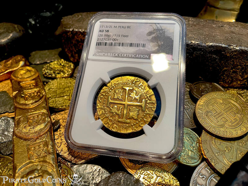 Peru 8 Escudos 1713/2 "Best Ever 1715 Fleet Shipwreck" NGC 58 17