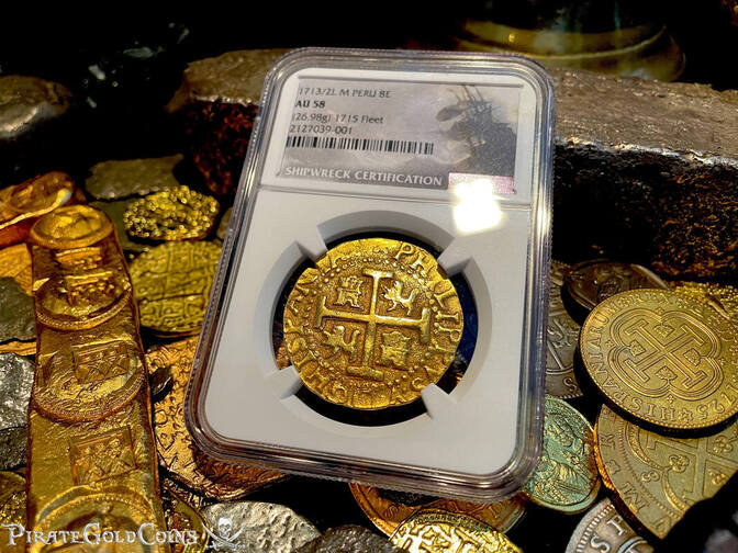 Peru 8 Escudos 1713/2 "Best Ever 1715 Fleet Shipwreck" NGC 58 18