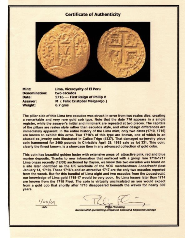 Peru 2 Escudos 1716 "Loosdrecht Shipwreck" NGC 58 4